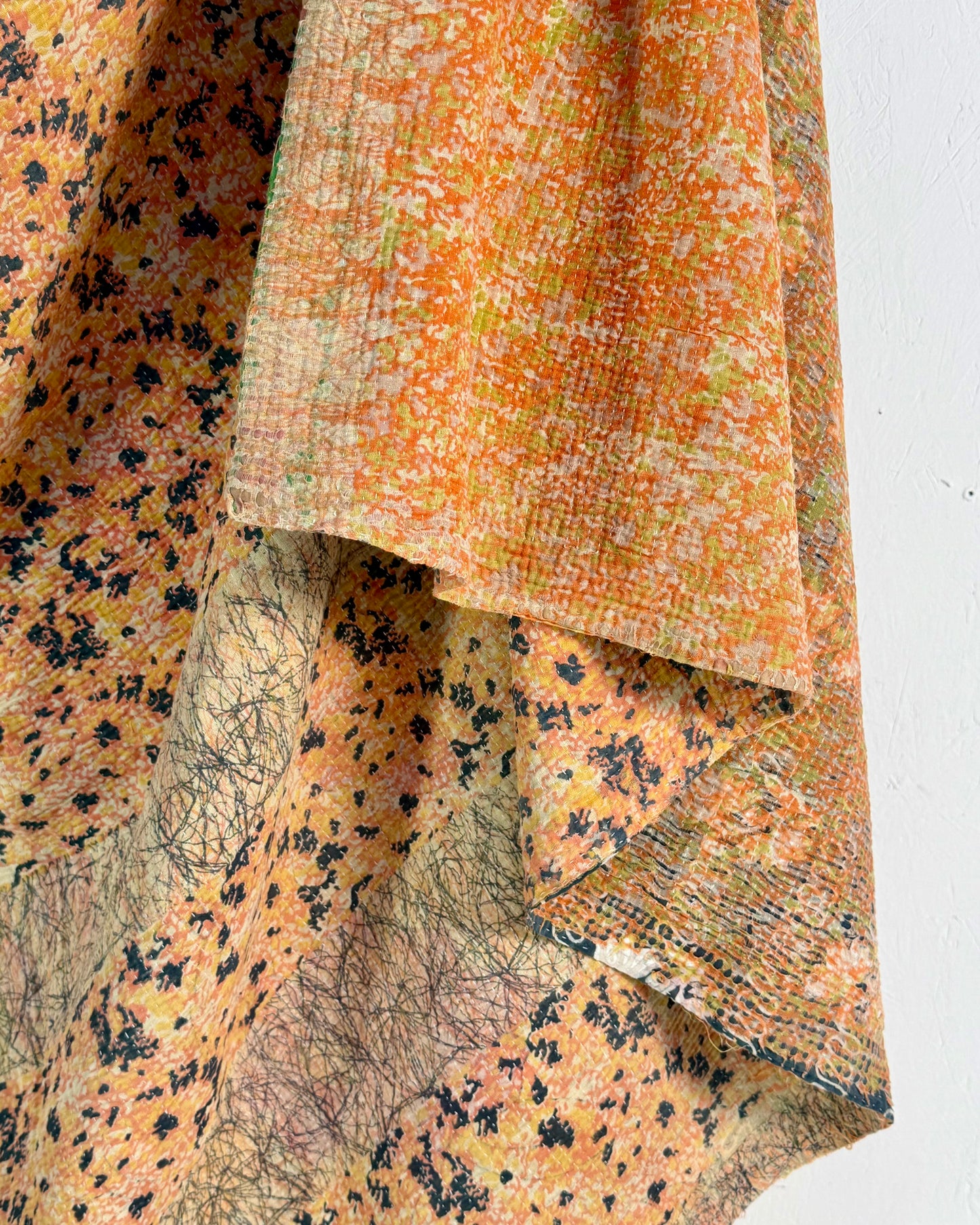 Extra Large Large Fine Stitched Vintage Kantha Quilt in Peachy Pink