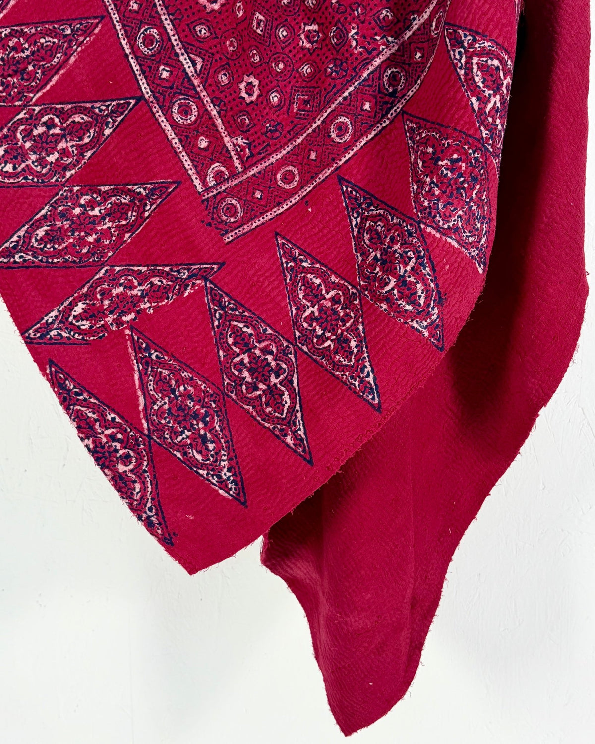 Ajrakh Printed Vintage Kantha Quilt in Deep Red - Biggs & Hill