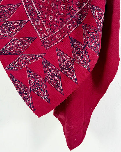 Ajrakh Printed Vintage Kantha Quilt in Deep Red - Biggs & Hill