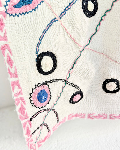 Project Kantha Quilt: White Nakshi Kantha With Tree Of Life Embroidery