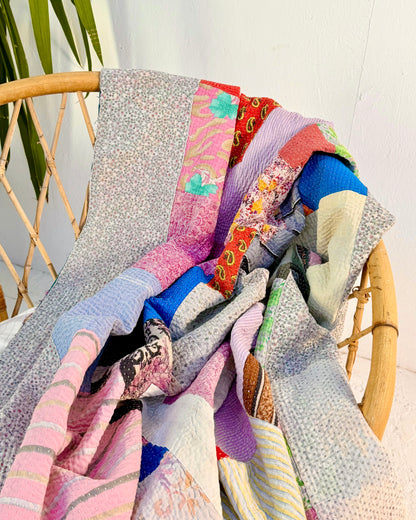 Large Fine Stitched Vintage Kantha Quilt in Multicolour Patchwork