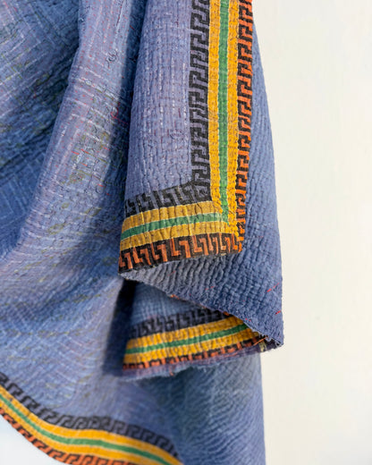 Indigo Print Kantha Quilt With Border