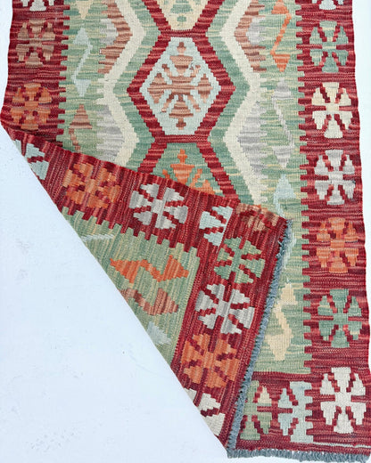 Terracotta and Green Afghan Chobi Kilim Rug - Biggs & Hill