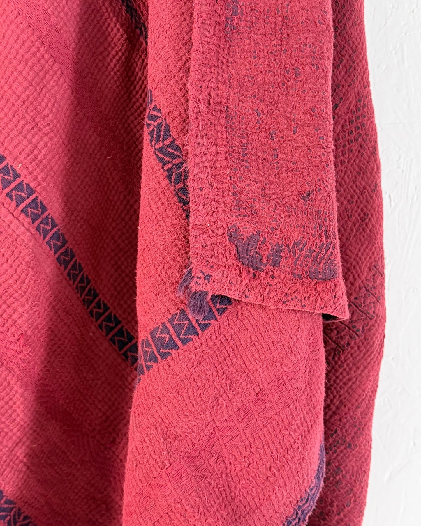 Fine Stitched Embroidered Vintage Kantha Quilt in Deep Plum Red - Biggs & Hill