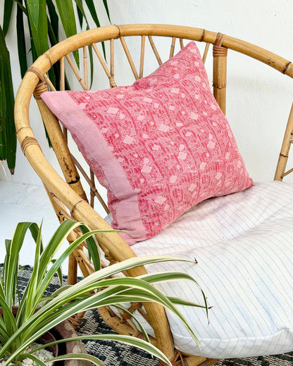 Handmade Vintage Kantha Cushion Cover In Pink- 45cm (18") Square - Biggs & Hill