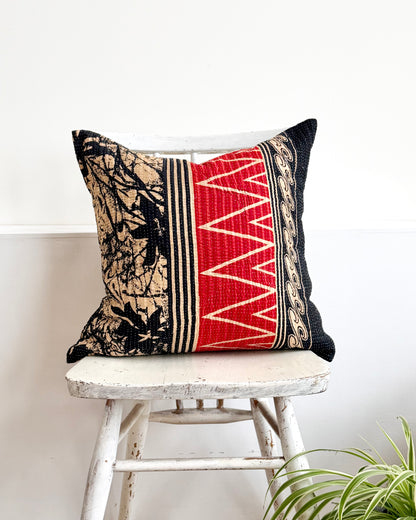 Vintage Kantha Cushion In Black and Red- 45cm Square