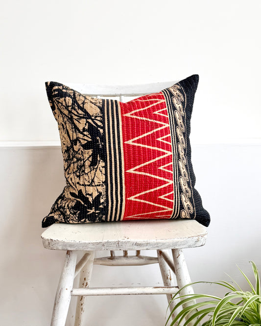 Vintage Kantha Cushion In Black and Red- 45cm Square