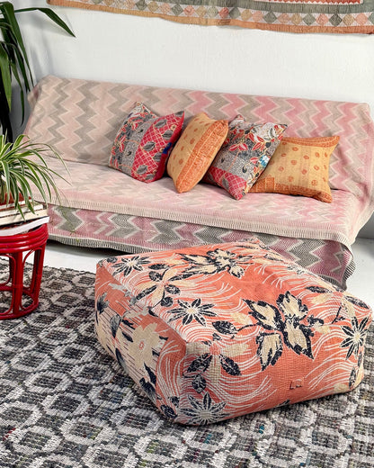Extra Large Square Pouf Cushion Cover In Pink and Black Floral - Biggs & Hill