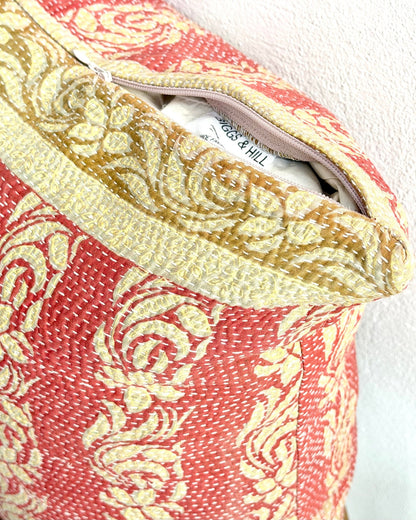Handmade Vintage Kantha Cushion Cover In Pink and Beige - 45cm (18") - Biggs & Hill