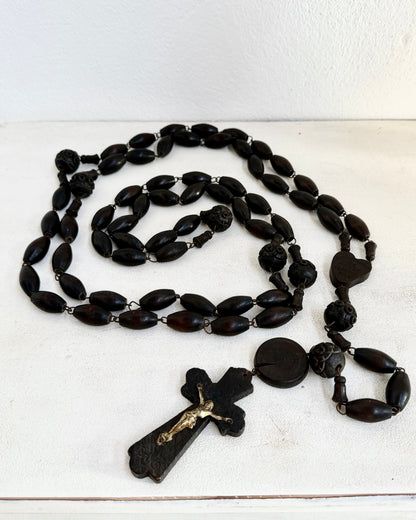 Vintage French Lourdes Ebony Rosary (Chapelet) – Wooden Pilgrimage Beads