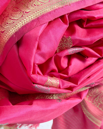 Preloved Silk Sari Length In Pink 11