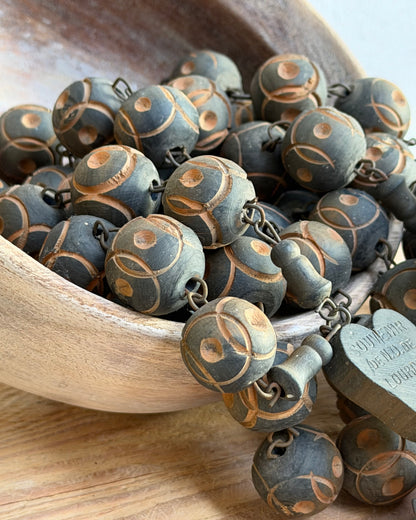 Vintage French Lourdes Rosary (Chapelet) – Wooden Pilgrimage Beads