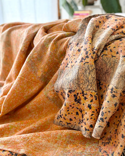 Extra Large Large Fine Stitched Vintage Kantha Quilt in Peachy Pink