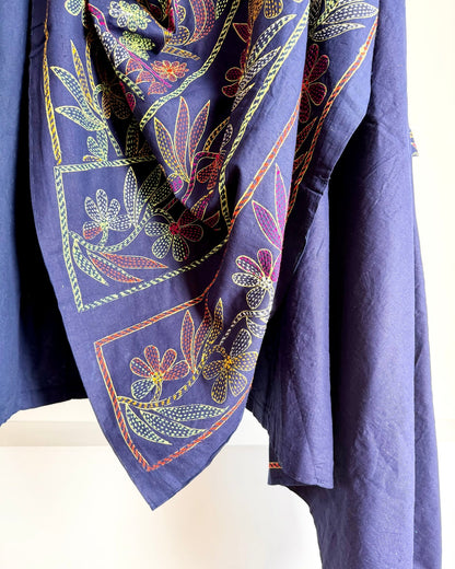 Embroidered Handmade Revival Nakshi Kantha Bedcover in Deep Blue - Biggs & Hill