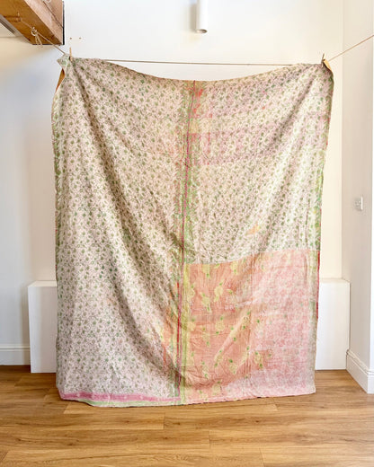 Project Kantha Quilt: Soft Yellow and Pink With Authentic Aged Texture - Biggs & Hill