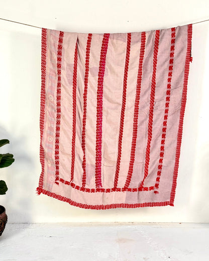 Embroidered Vintage Kantha Quilt in Red and Lilac - Biggs & Hill