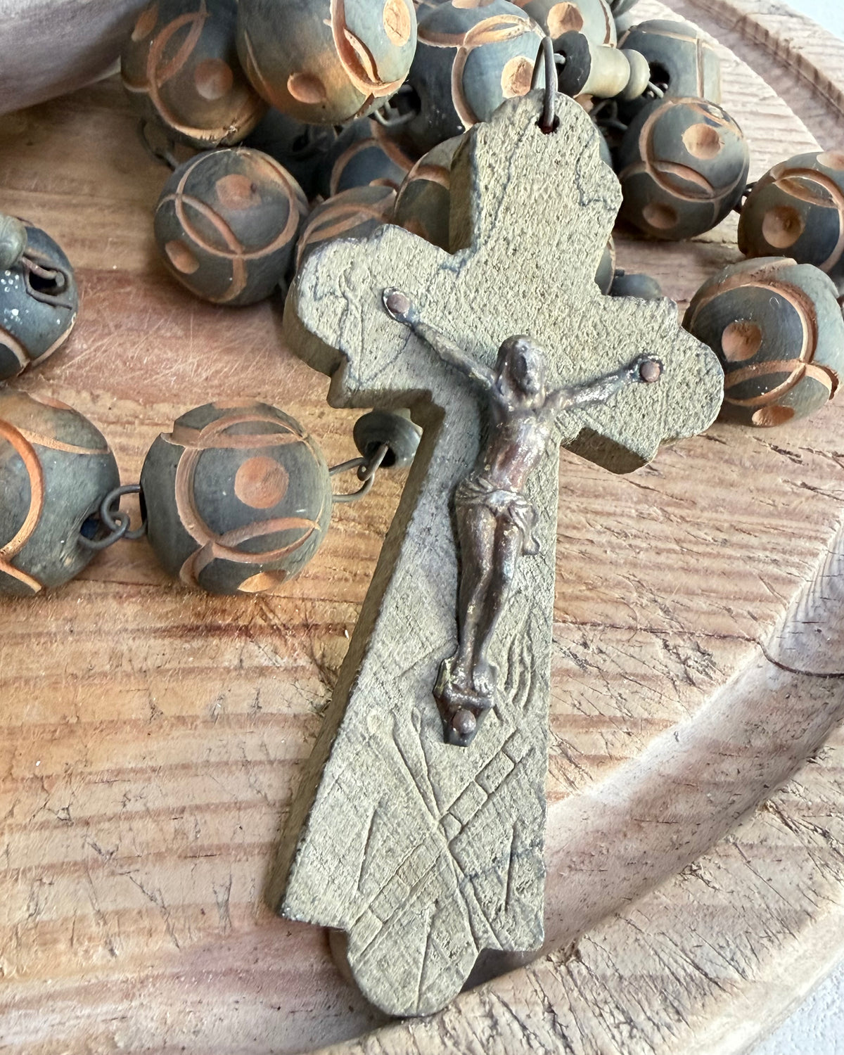 Vintage French Lourdes Rosary (Chapelet) – Wooden Pilgrimage Beads