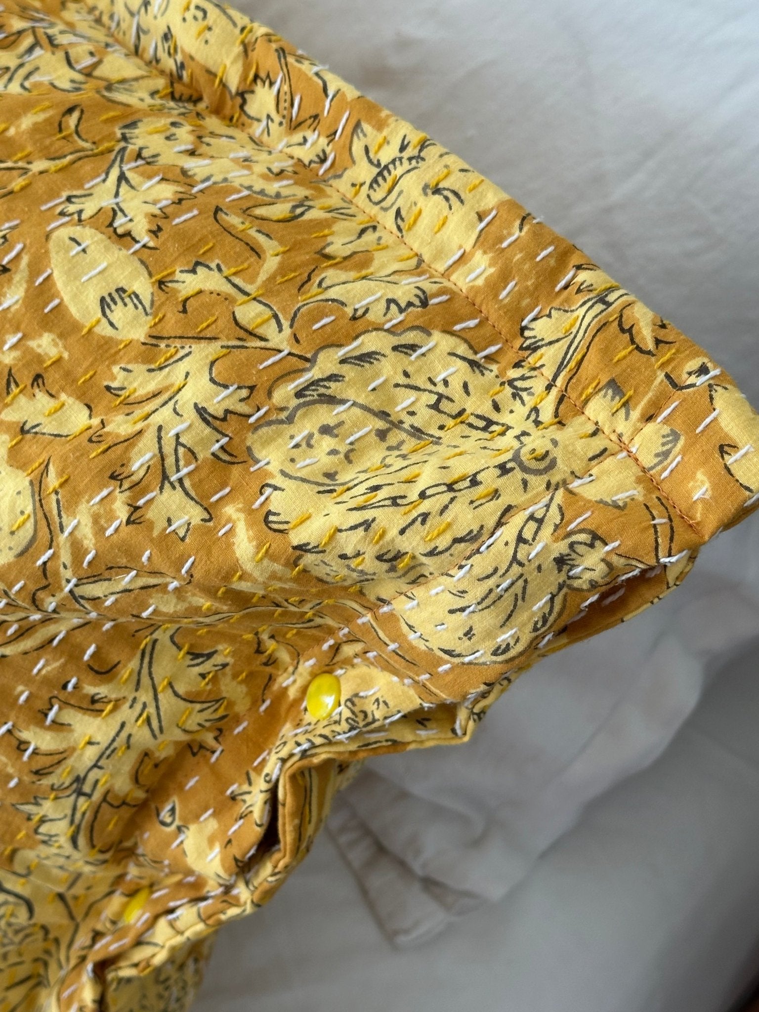 Sunshine Yellow Floral Kantha Handmade Pillowcase - Biggs & Hill