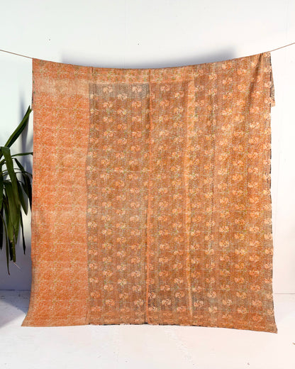 Extra Large Large Fine Stitched Vintage Kantha Quilt in Peachy Pink