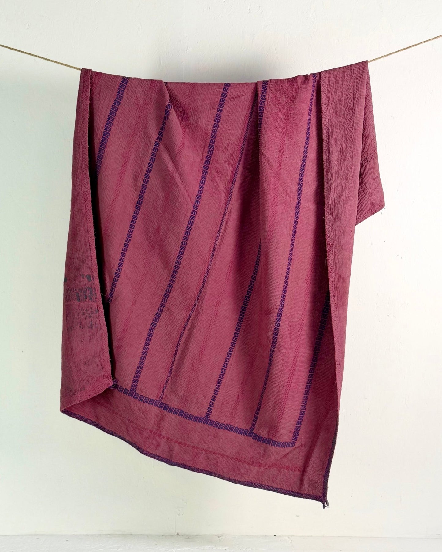 Fine Stitched Embroidered Vintage Kantha Quilt in Deep Plum - Biggs & Hill