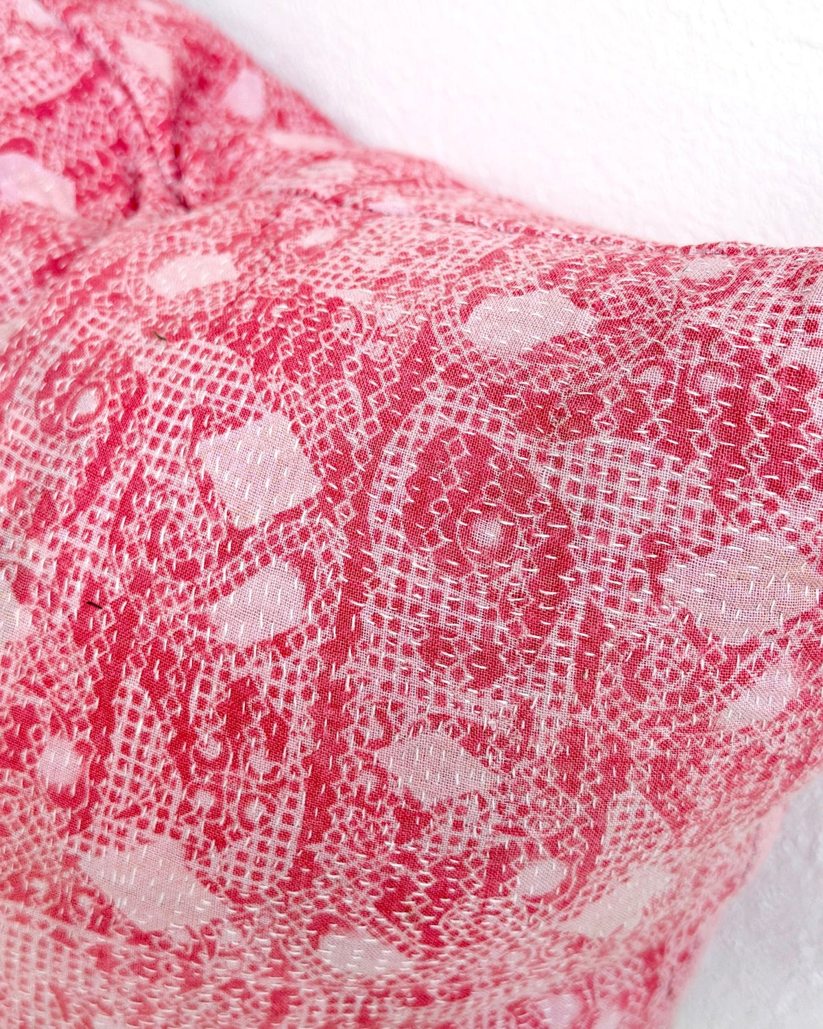 Handmade Vintage Kantha Cushion Cover In Pink- 45cm (18") Square - Biggs & Hill