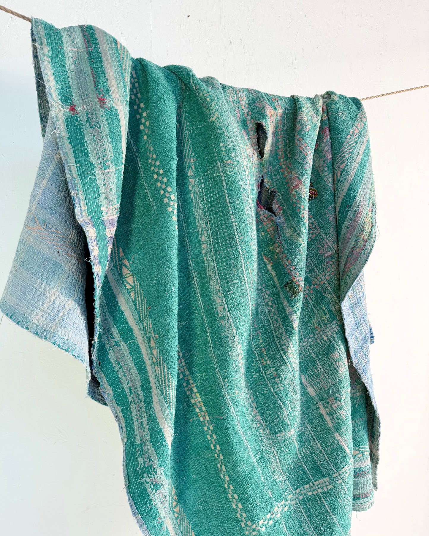 Project Kantha Quilt: Green and Blue With Authentic Aged Texture
