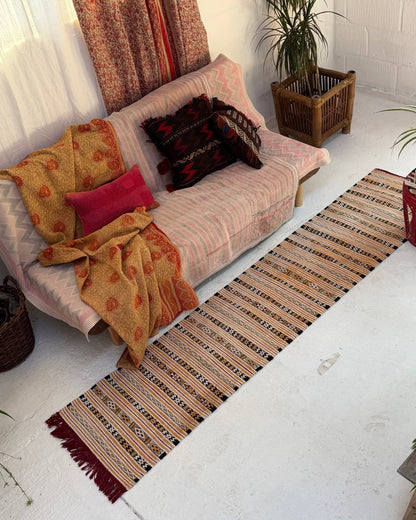 White and Yellow Vintage Turkish Cotton Kilim Runner - Biggs & Hill