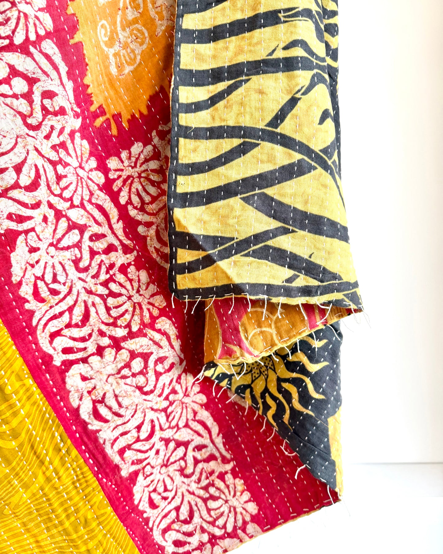 Vintage Cotton Kantha Quilt In Green And Yellow #38