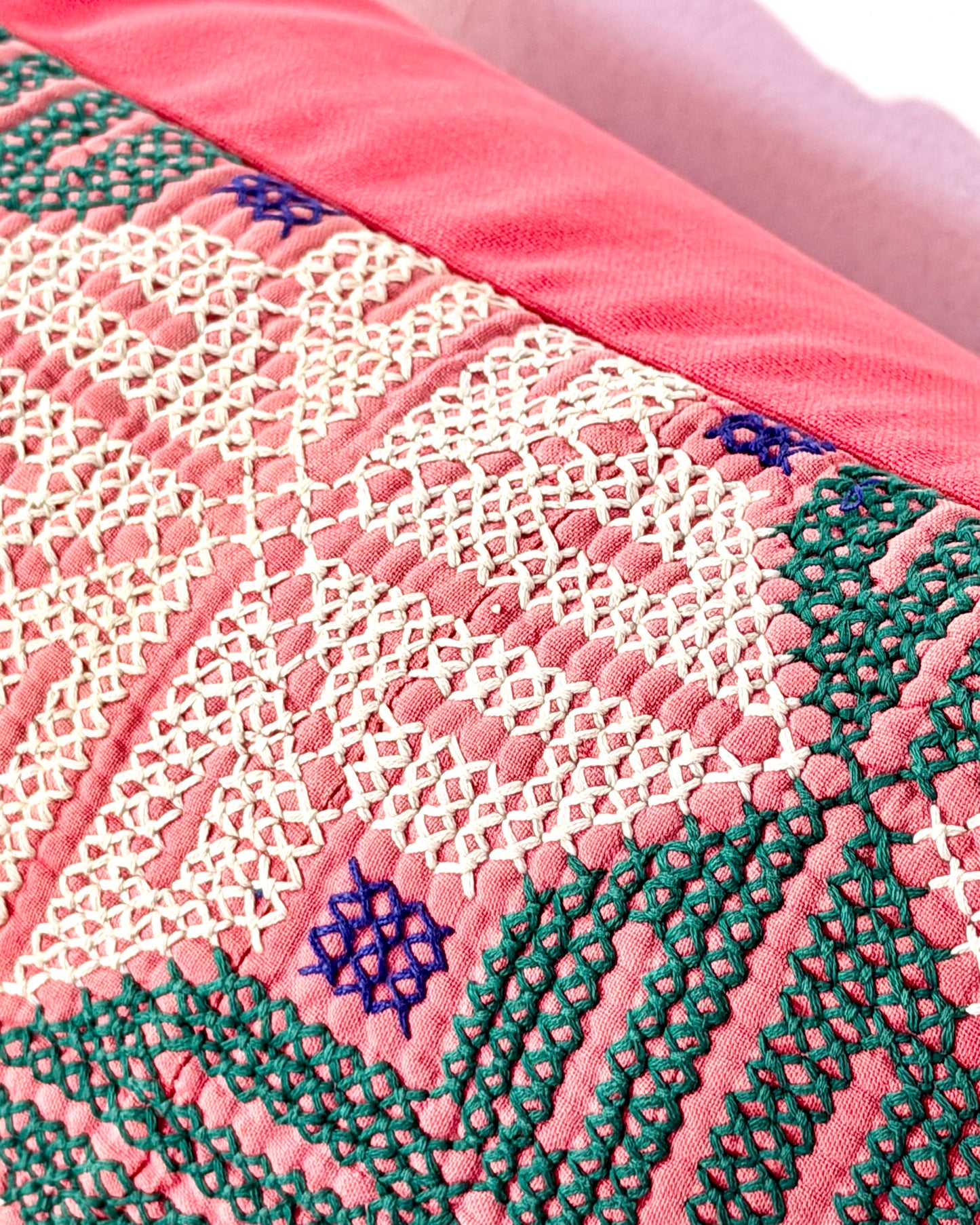 Vintage Galichi Kantha Cushion Cover In Pink - Small Rectangular