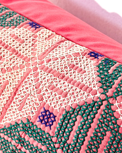 Vintage Galichi Kantha Cushion Cover In Pink - Small Rectangular