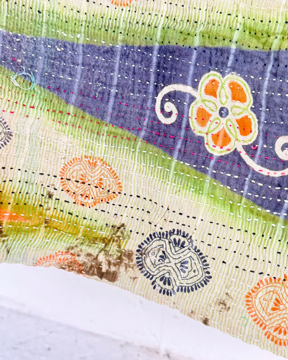 Project Kantha Quilt: Geometric Orange and Green