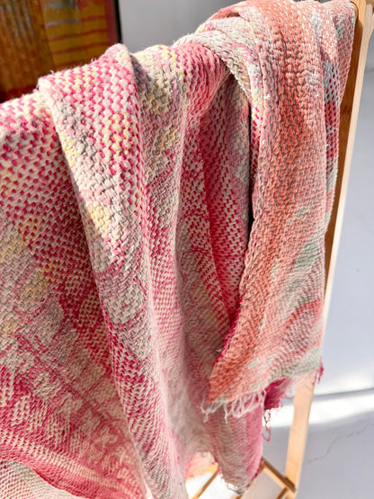 Heavy Kantha Blanket Quilt With Pink Stripes - Biggs & Hill