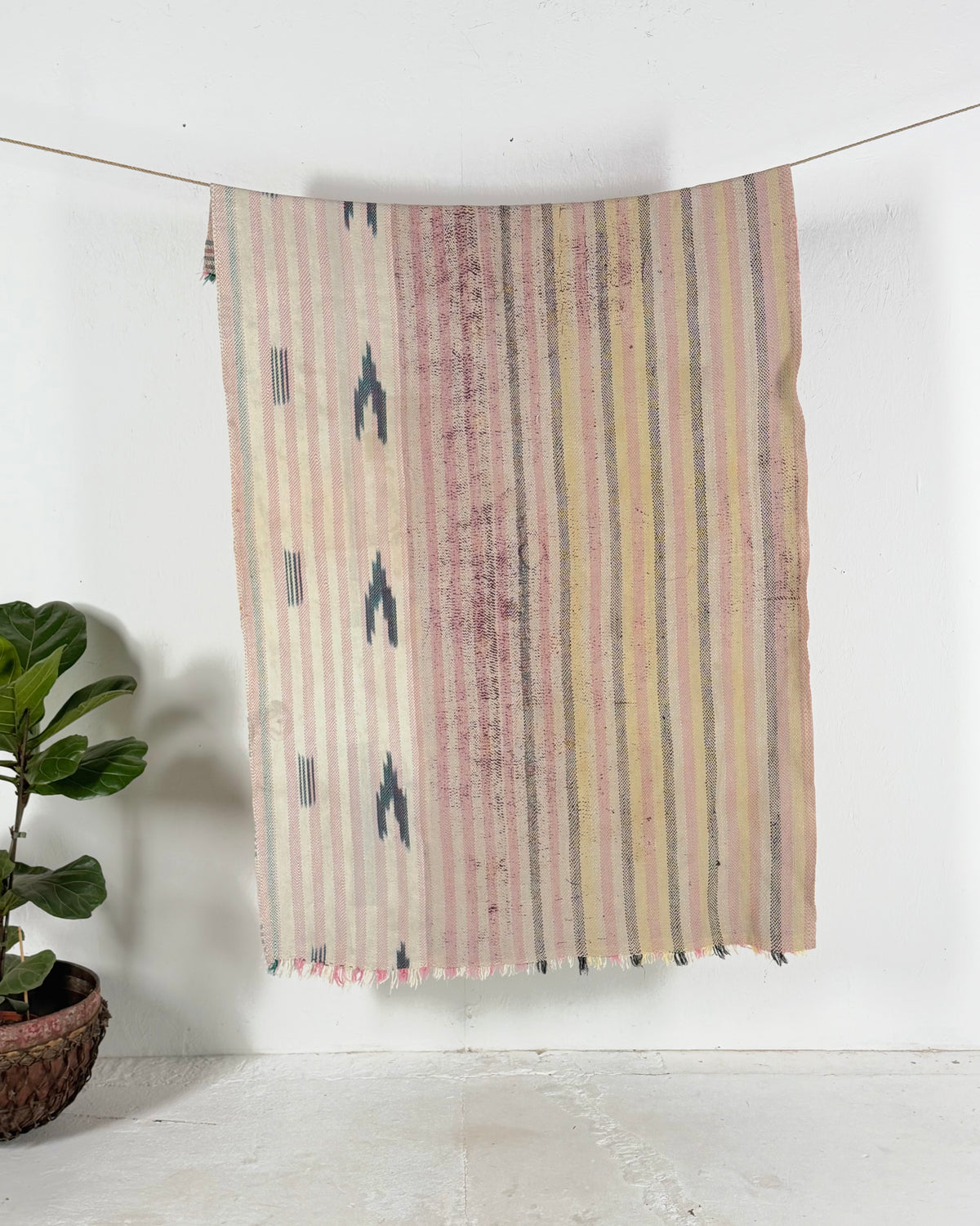 Striped Ikat Vintage Kantha Quilt in Light Pinks