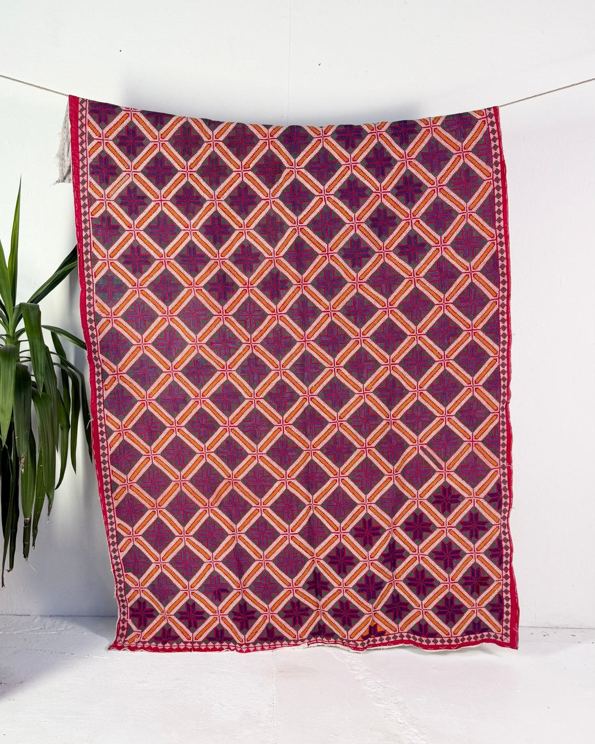 Heavy Vintage Galicha Kantha Quilt In Blue and Red - Biggs & Hill
