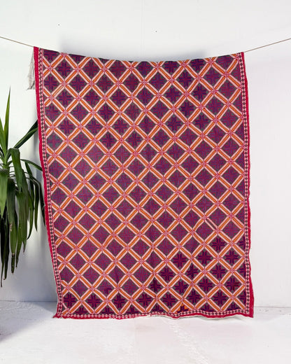 Heavy Vintage Galicha Kantha Quilt In Blue and Red - Biggs & Hill