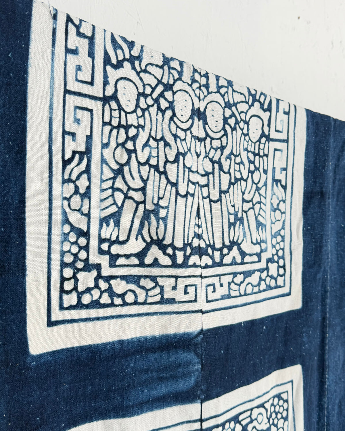 Vintage Chinese Blue Jiaxie Wedding Quilt Face – Drama Pattern