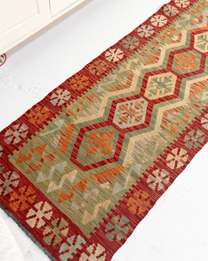 Terracotta and Green Afghan Chobi Kilim Rug - Biggs & Hill