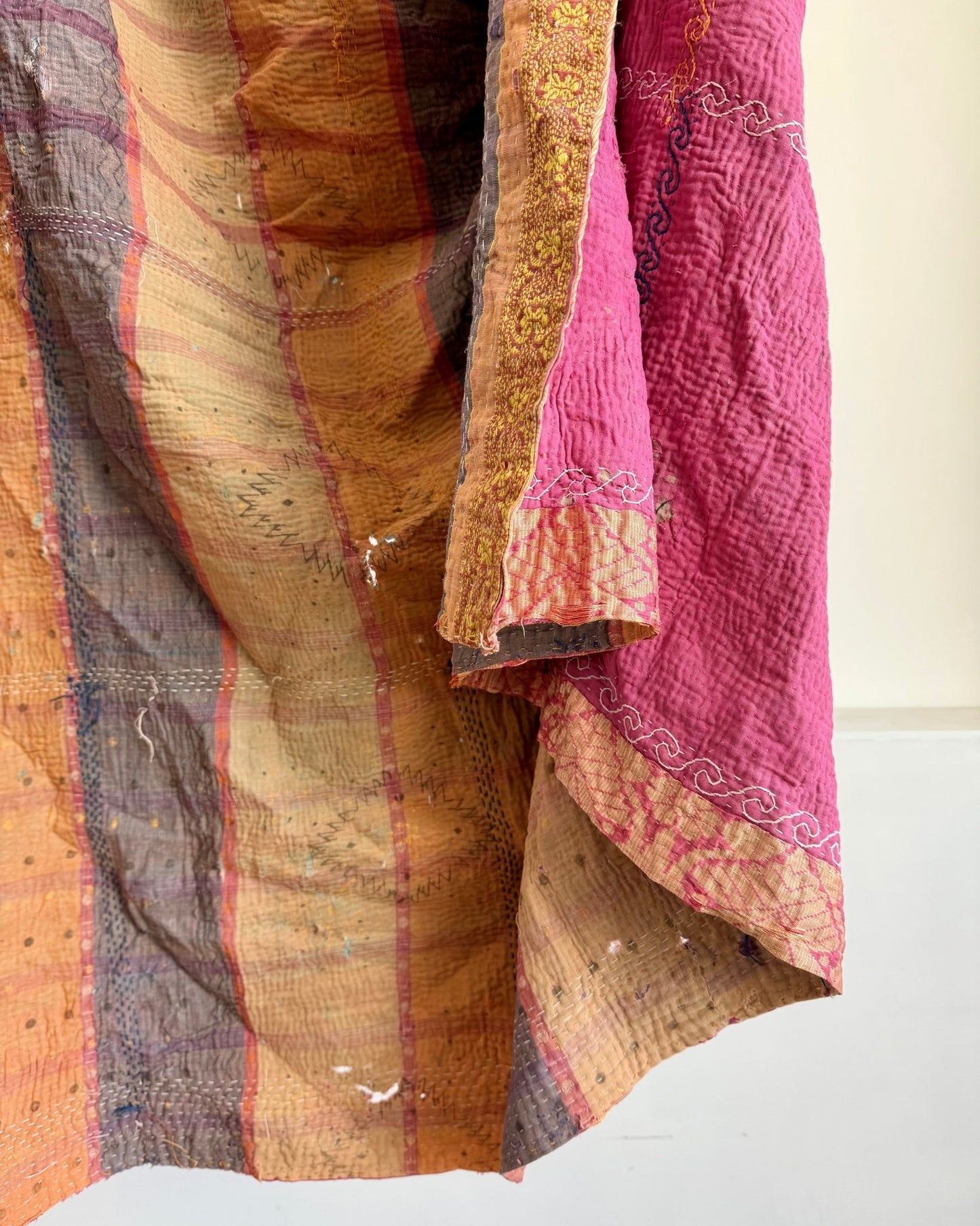 Project Kantha Quilt: Pink and Blue With Embroidery - Biggs & Hill