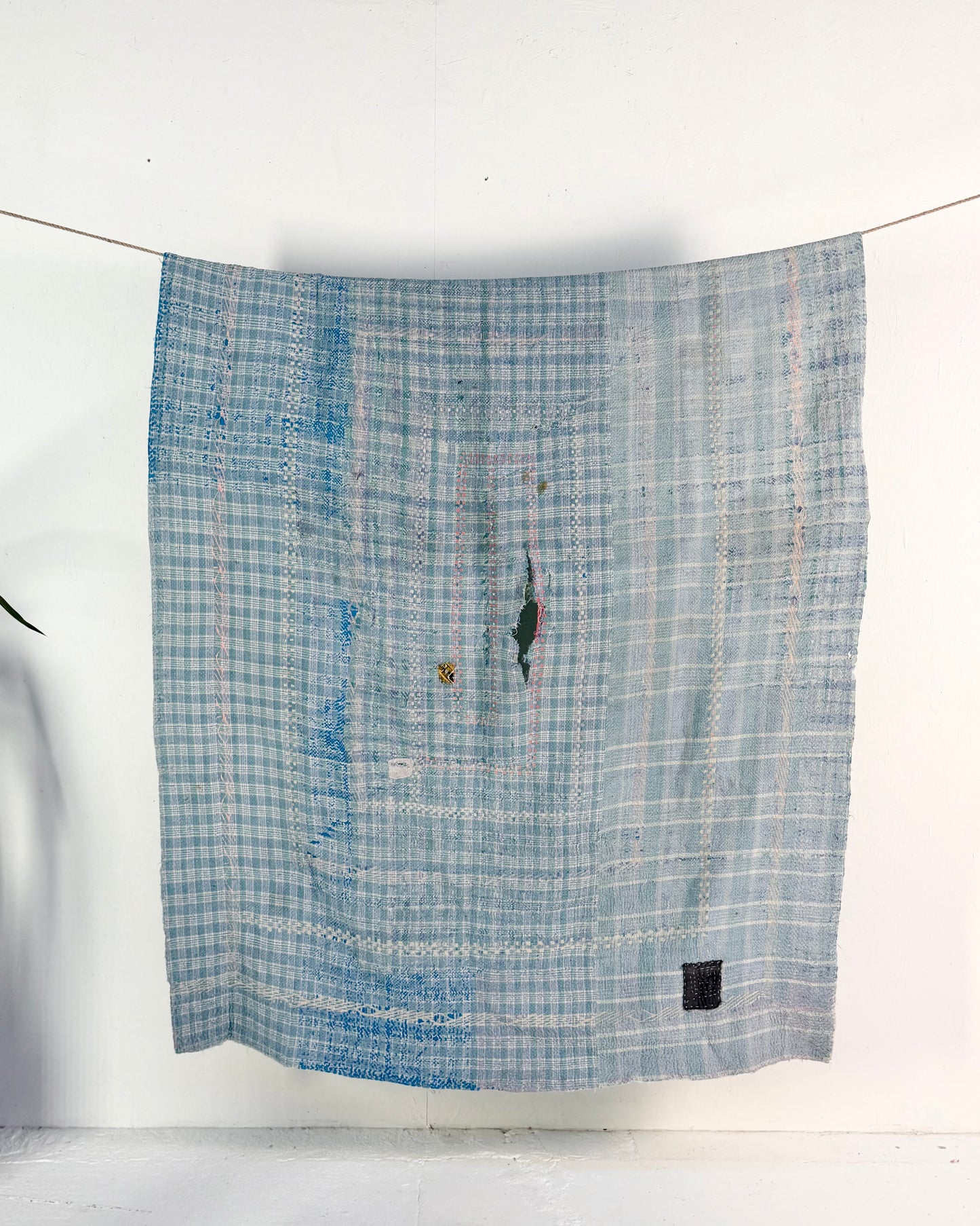 Project Kantha Quilt: Green and Blue With Authentic Aged Texture