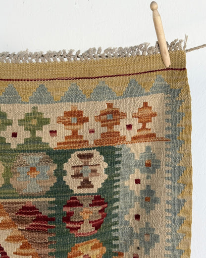 Green and Yellow Afghan Chobi Kilim Rug - Biggs & Hill