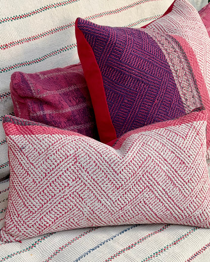 Vintage Kantha Cushion Cover In Pink and Purple - Small Rectangular