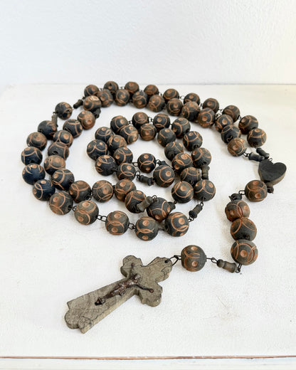 Vintage French Lourdes Rosary (Chapelet) – Wooden Pilgrimage Beads