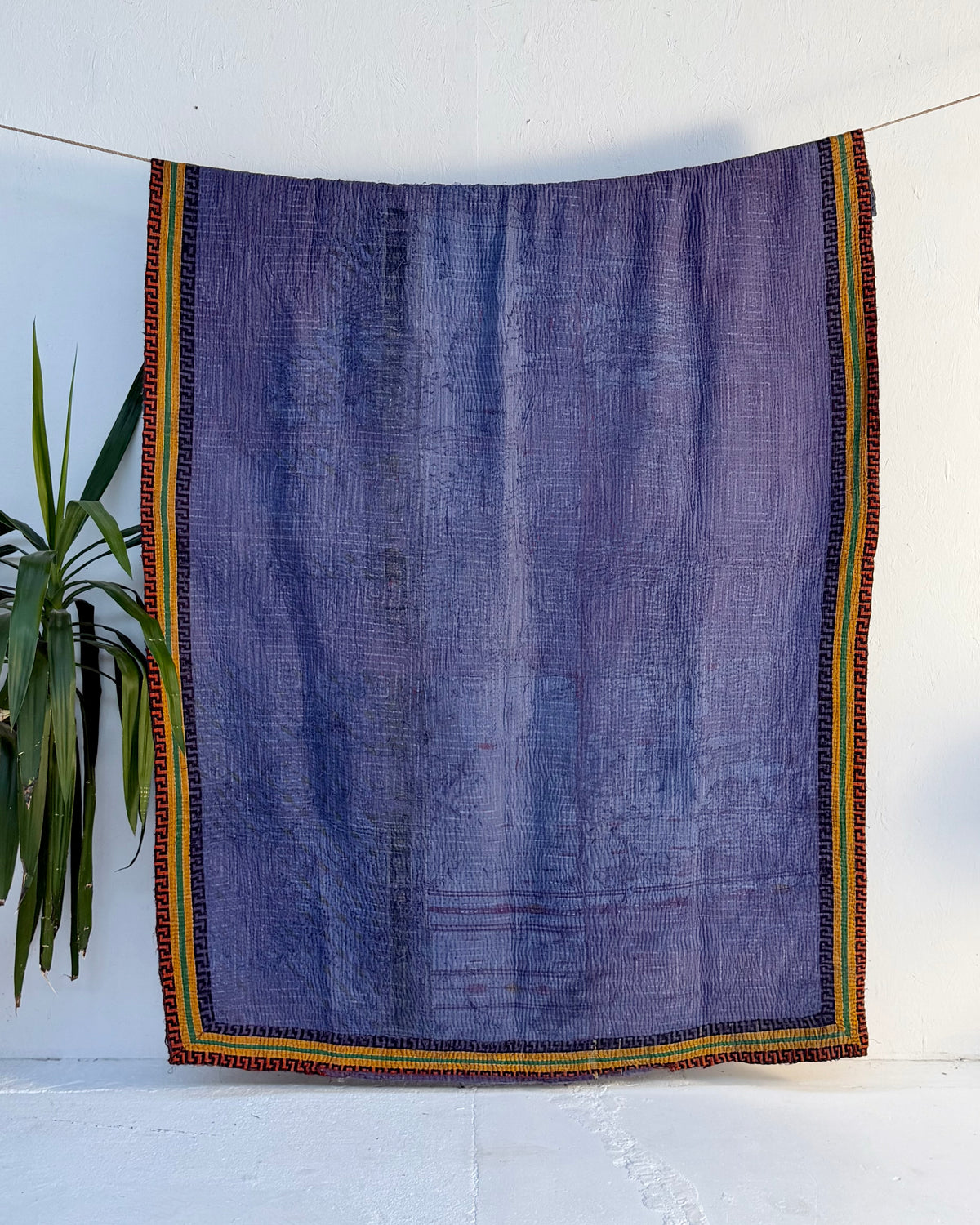 Indigo Print Kantha Quilt With Border