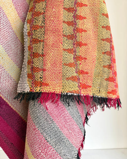 Heavy Kantha Blanket Quilt in Pink and Orange Stripe