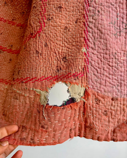 Project Kantha Quilt: Pink, Green and Purple with Embroidery - Biggs & Hill