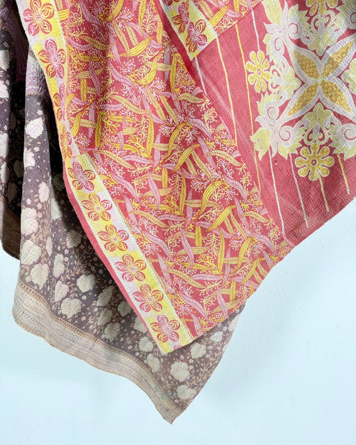 Large Fine Stitched Vintage Kantha Quilt in Pink, Orange and Lilac - Biggs & Hill