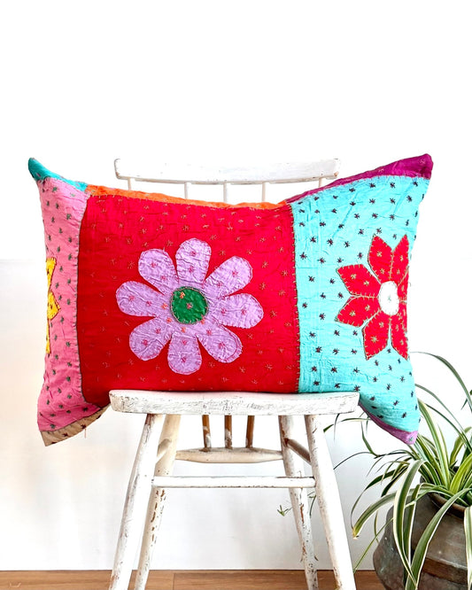 Reversible Hand Stitched Patchwork Pillow Cover 01 - Biggs & Hill