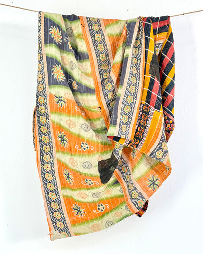 Project Kantha Quilt: Geometric Orange and Green