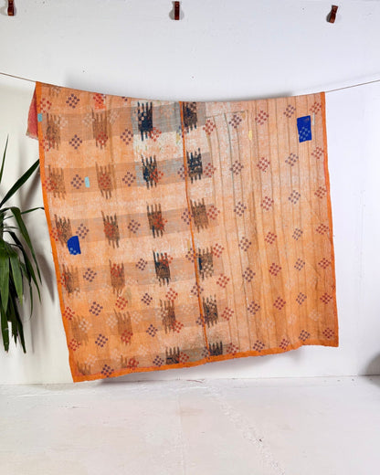 Fine Stitched Heavy Vintage Kantha Quilt in Soft Pink and Orange - FIRST picture - Biggs & Hill