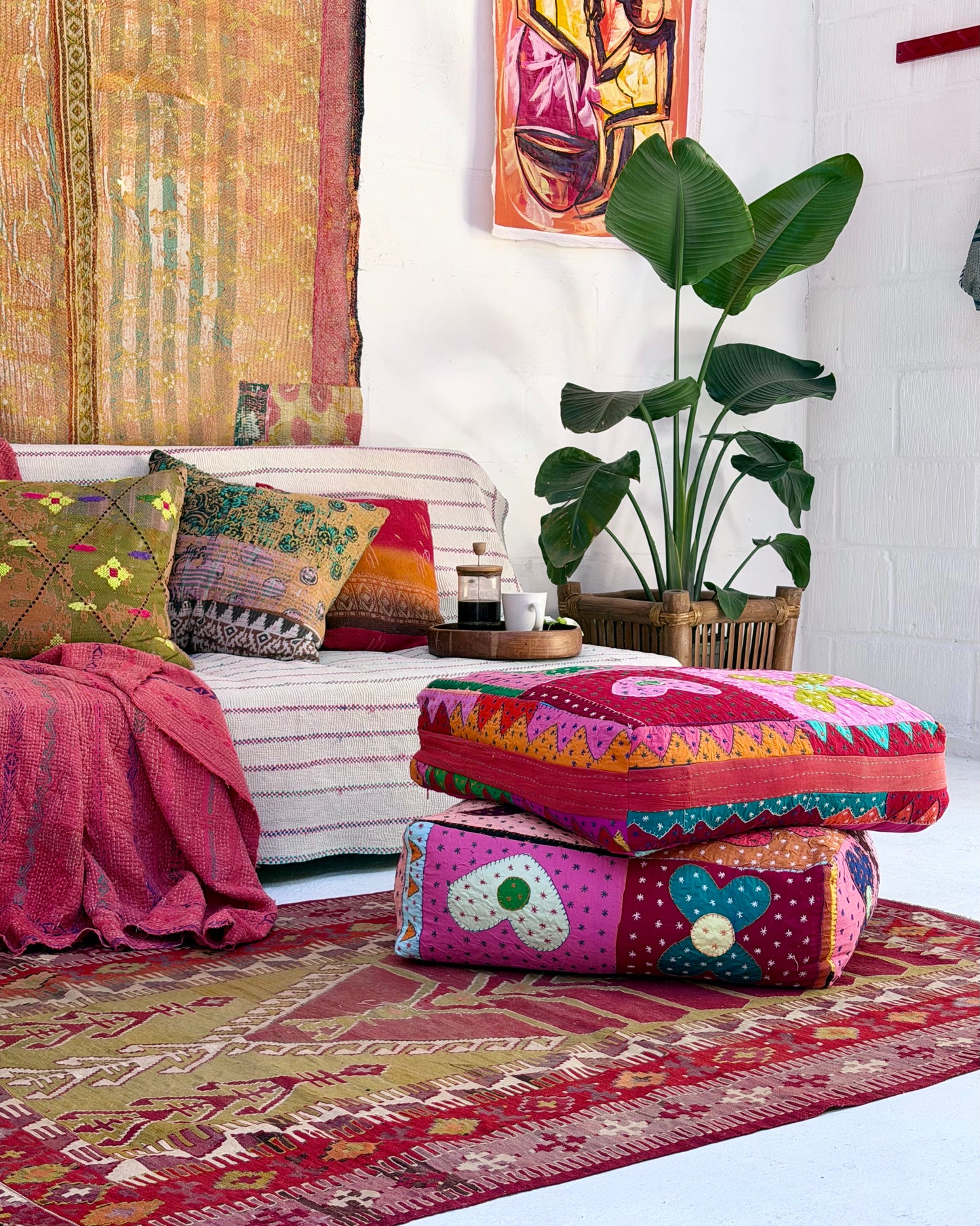 Large Square Patchwork Cotton Floor Cushion Cover
